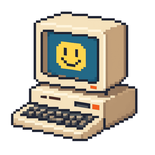 Illustration pixel art d'un ordinateur rétro représentant TYU, développeur web