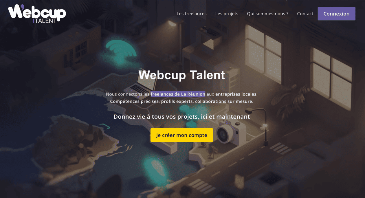 Capture d'écran du projet Webcup talent - Première plateform de freelances & d'entreprises à la Réunion