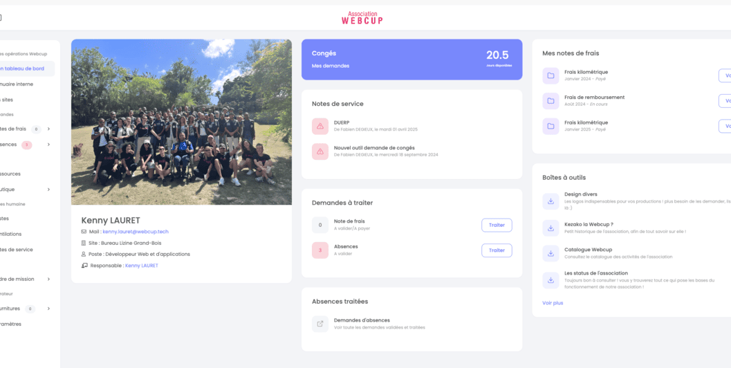 Capture d'écran du projet Team Webcup - Application web RH avec demande de congés, frais kilometrique, etc